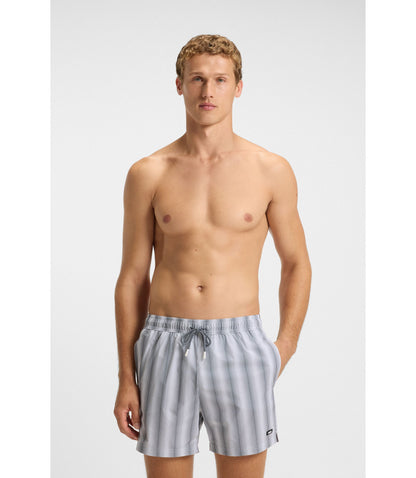 Boss Logo Badge Swim Shorts With Stripe Dark Grey