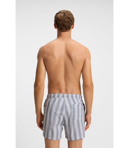 Boss Logo Badge Swim Shorts With Stripe Dark Grey