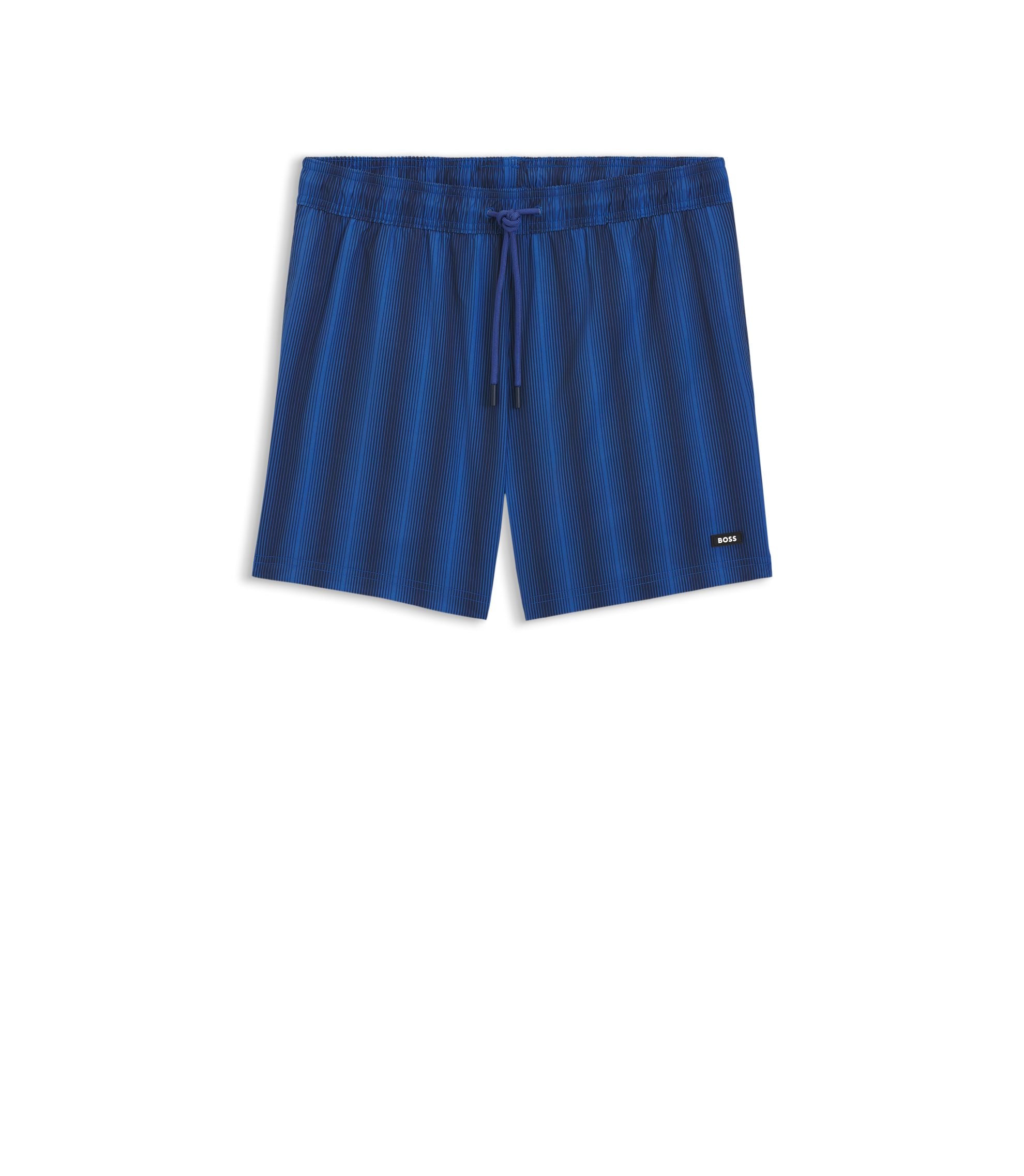 Boss Logo Badge Swim Shorts With Stripe Blue