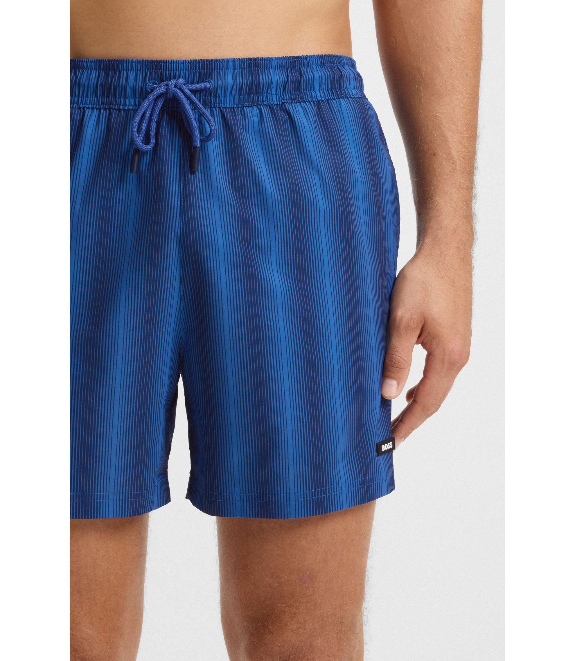 Boss Logo Badge Swim Shorts With Stripe Blue