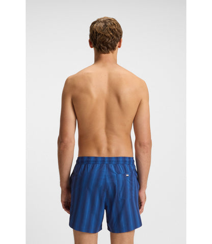 Boss Logo Badge Swim Shorts With Stripe Blue