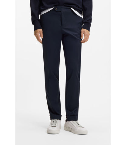 Boss Washable Slim Fit Trousers In Stretch Cotton Dark Blue