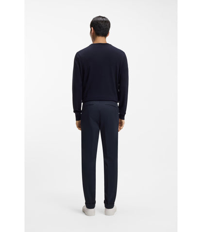 Boss Washable Slim Fit Trousers In Stretch Cotton Dark Blue