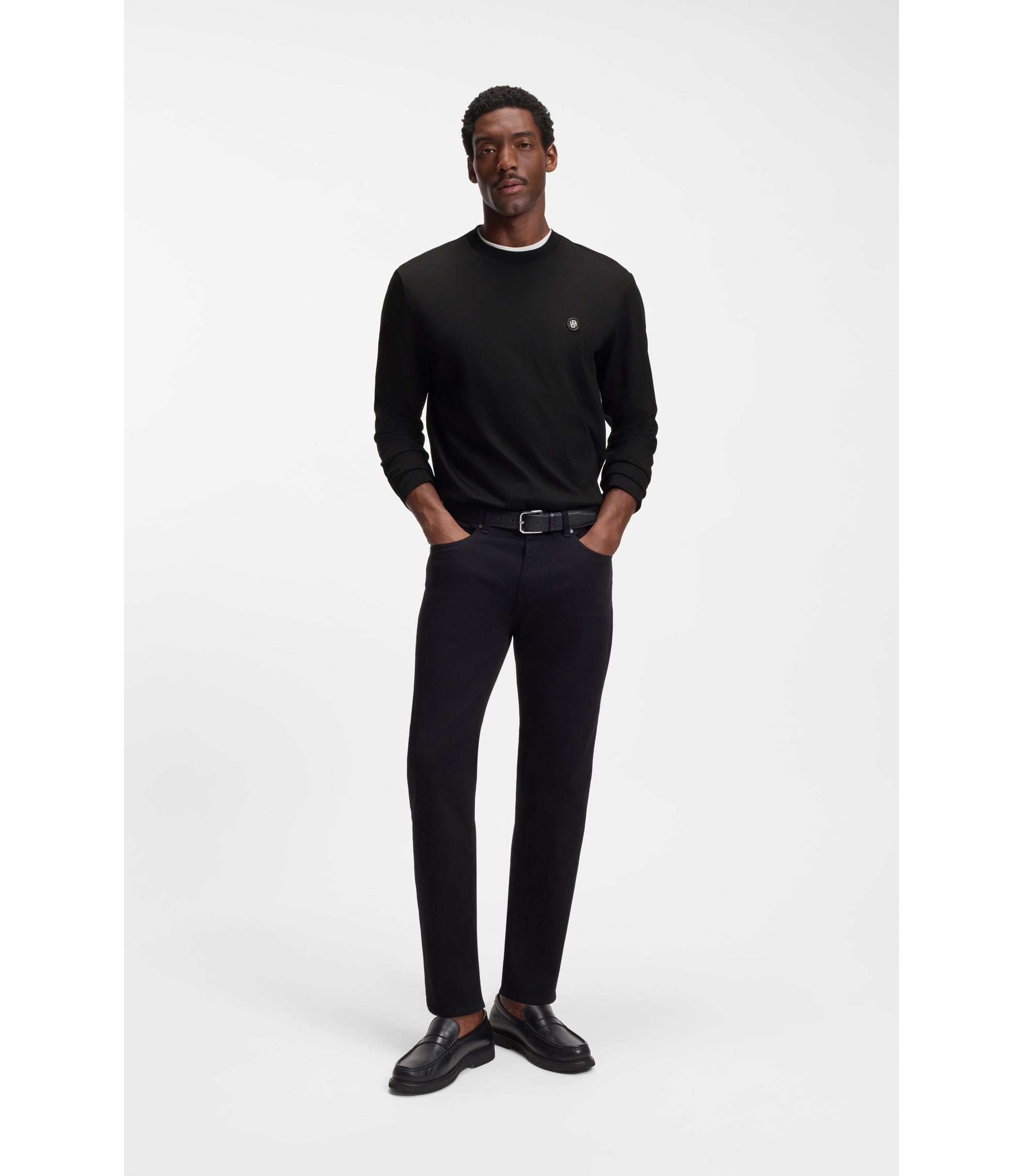 Boss Mercerised Cotton T Shirt With Double B Monogram Black