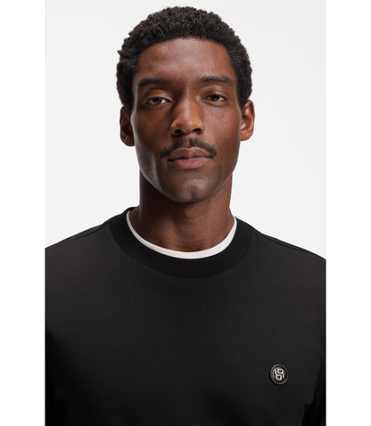 Boss Mercerised Cotton T Shirt With Double B Monogram Black