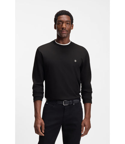 Boss Mercerised Cotton T Shirt With Double B Monogram Black