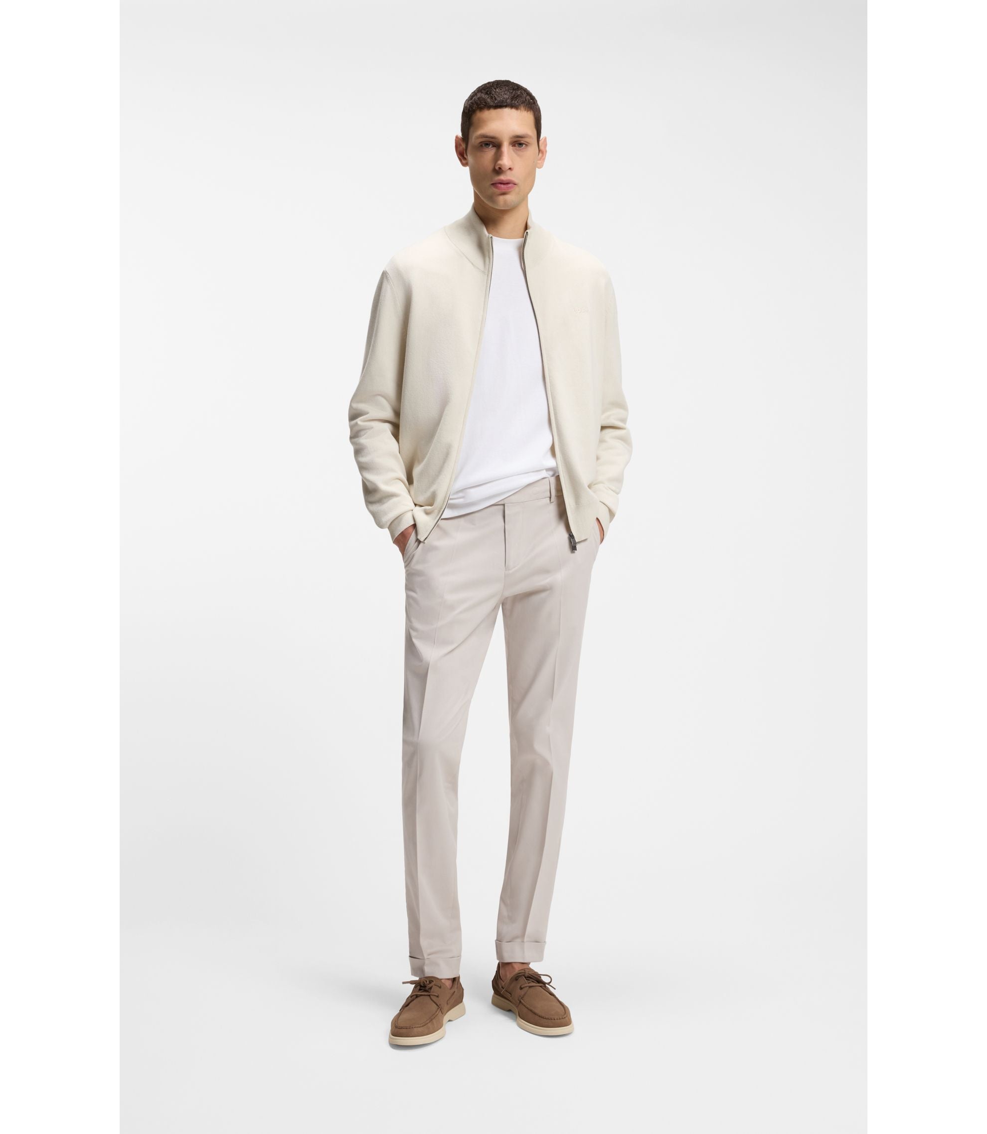 Boss Mercerised Cotton T Shirt With Double B Monogram White
