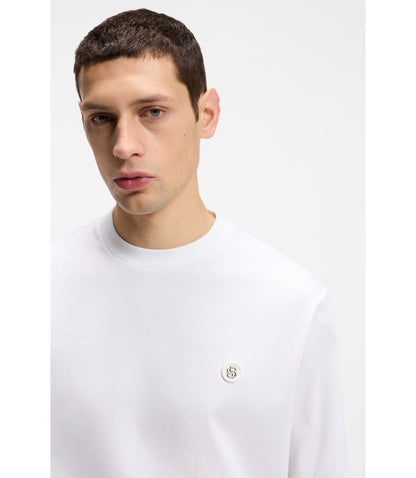 Boss Mercerised Cotton T Shirt With Double B Monogram White