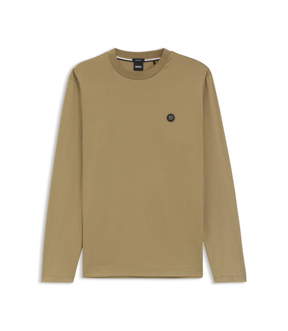 Boss Mercerised Cotton T Shirt With Double B Monogram Khaki