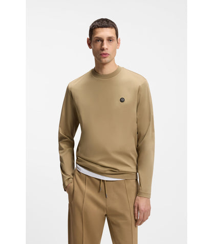Boss Mercerised Cotton T Shirt With Double B Monogram Khaki