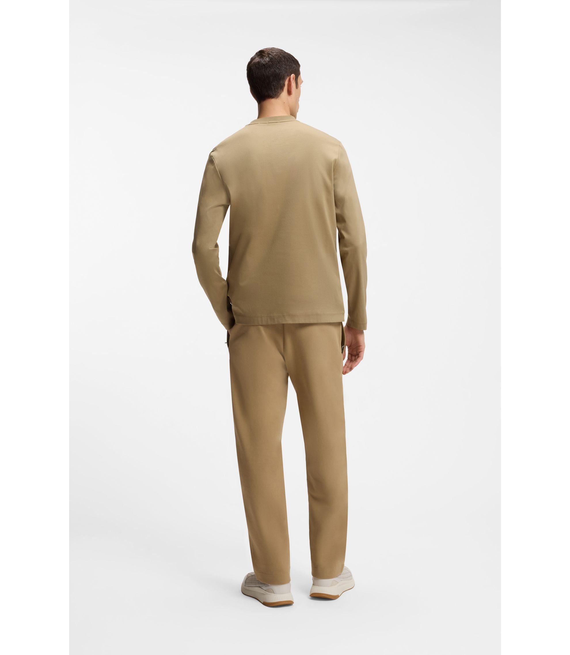Boss Mercerised Cotton T Shirt With Double B Monogram Khaki