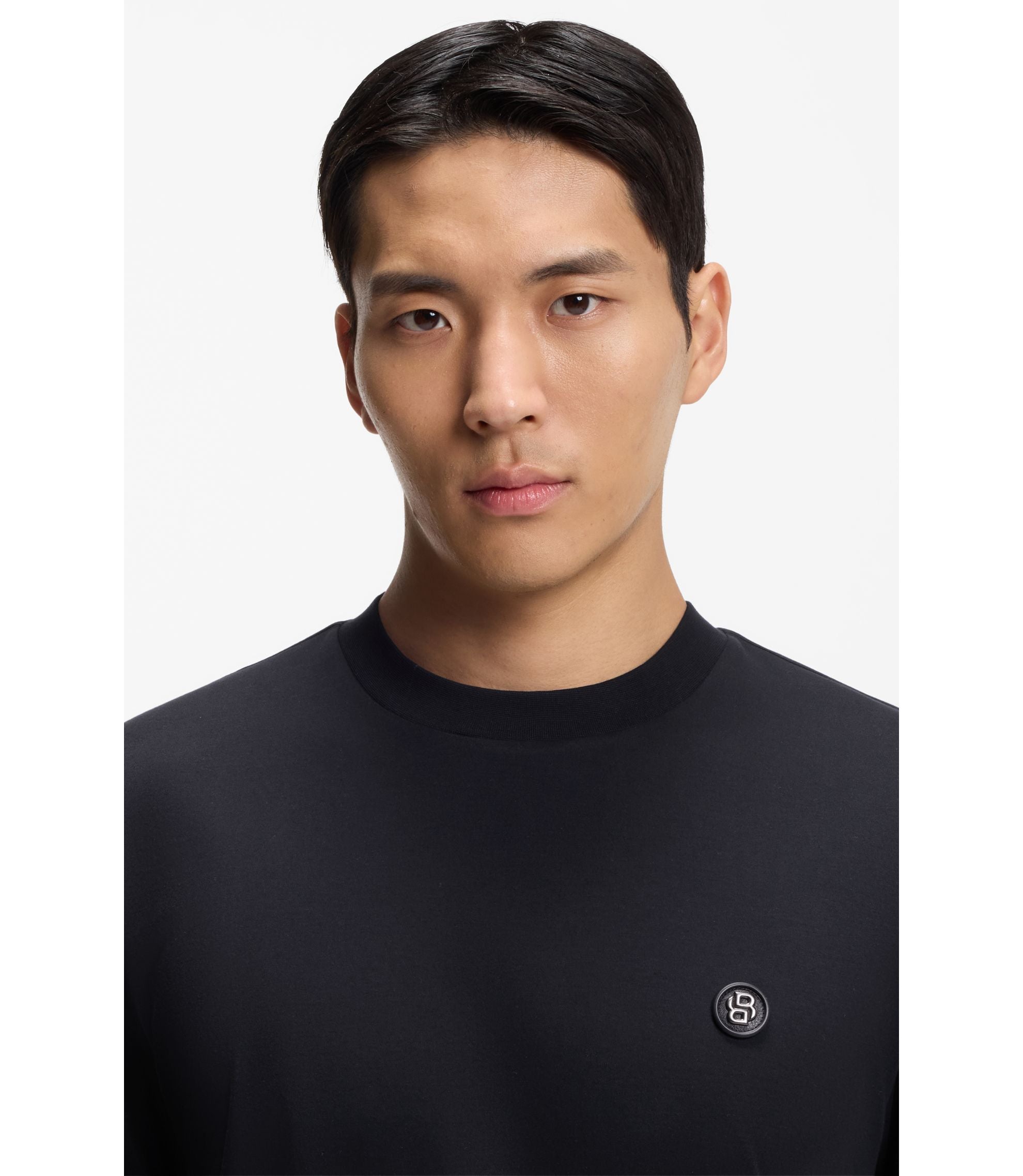 Boss Mercerised Cotton T Shirt With Double B Monogram Dark Blue
