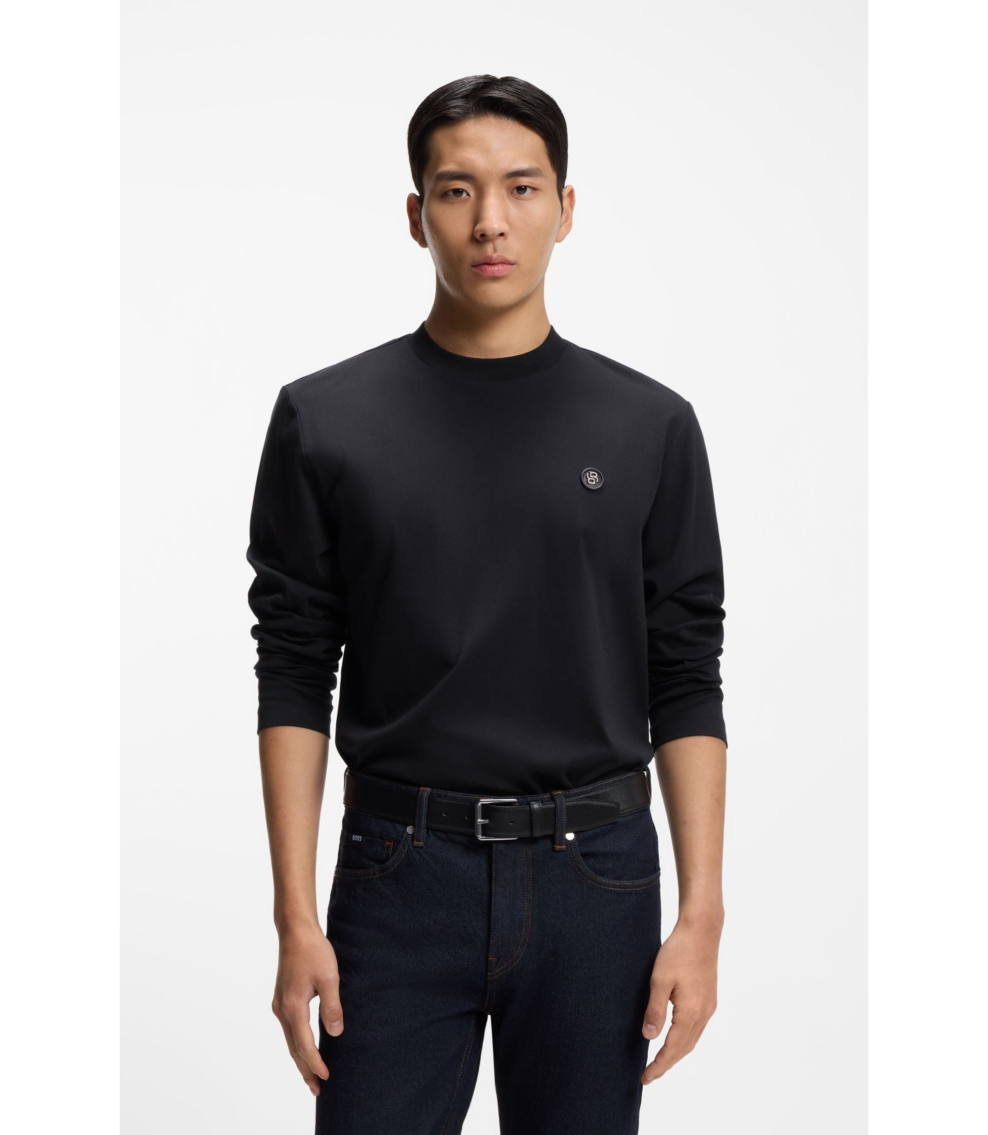 Boss Mercerised Cotton T Shirt With Double B Monogram Dark Blue