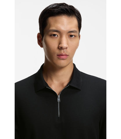 Boss Cotton Piqu Polo Shirt With Zip Neck Black