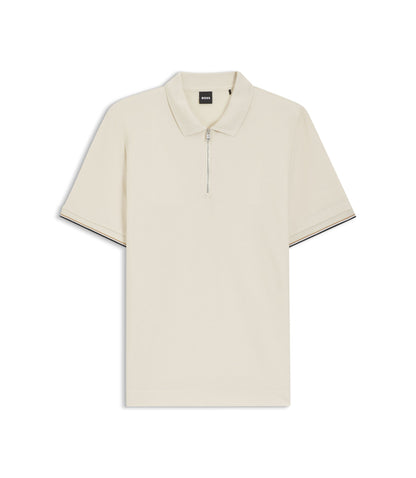 Boss Cotton Piqu Polo Shirt With Zip Neck White