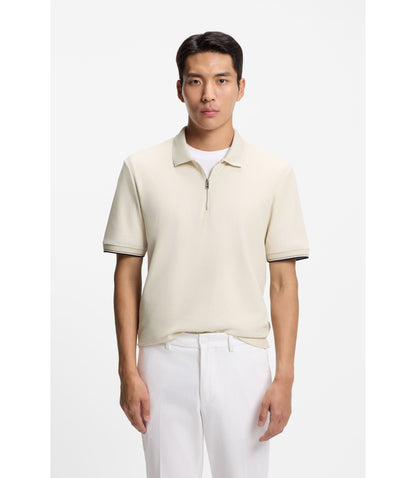 Boss Cotton Piqu Polo Shirt With Zip Neck White