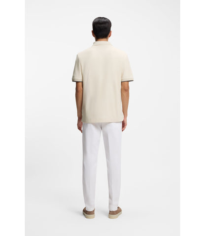 Boss Cotton Piqu Polo Shirt With Zip Neck White