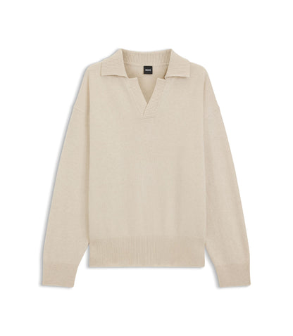Boss Johnny Collar Sweater In Virgin Wool White