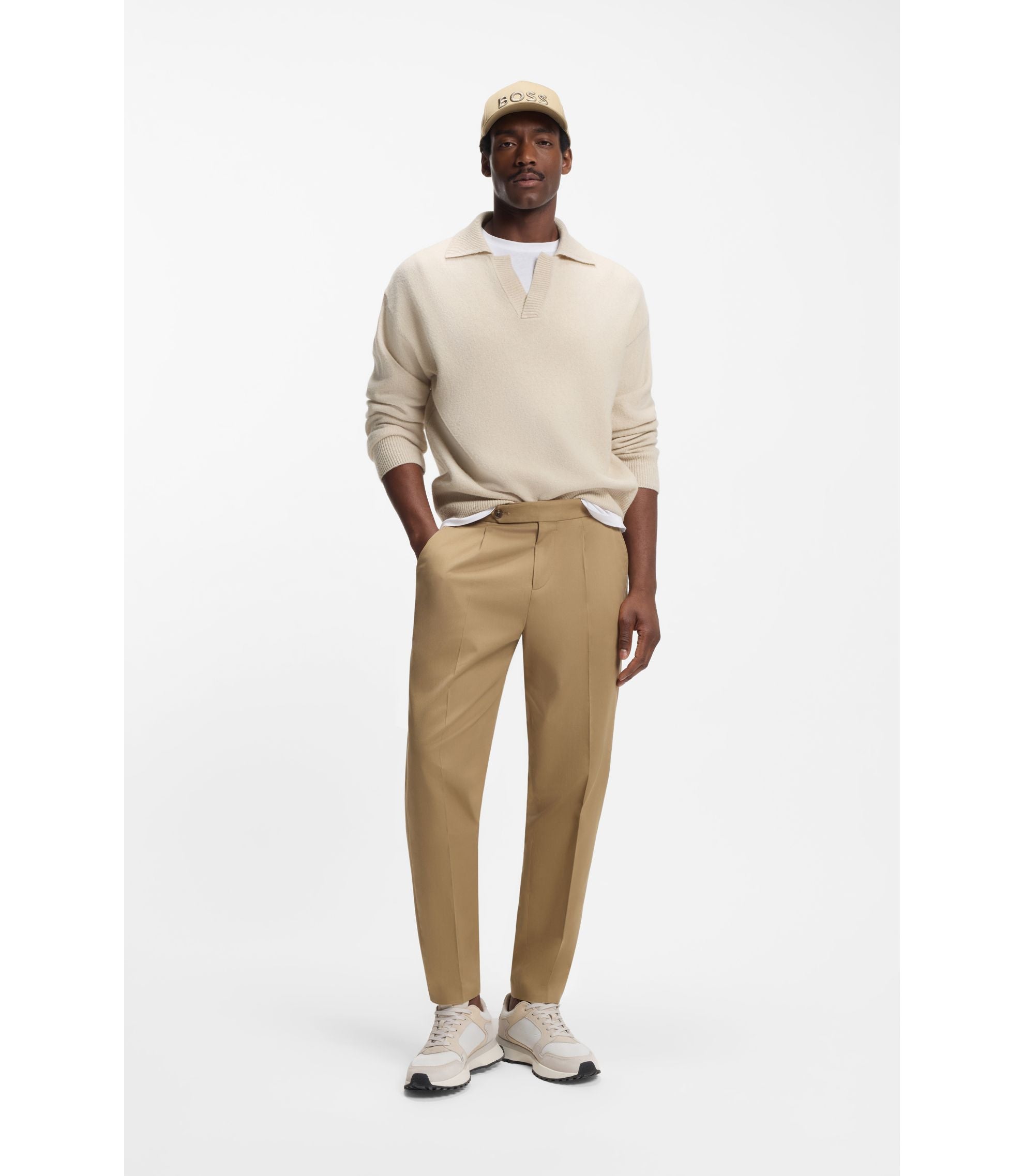 Boss Johnny Collar Sweater In Virgin Wool White