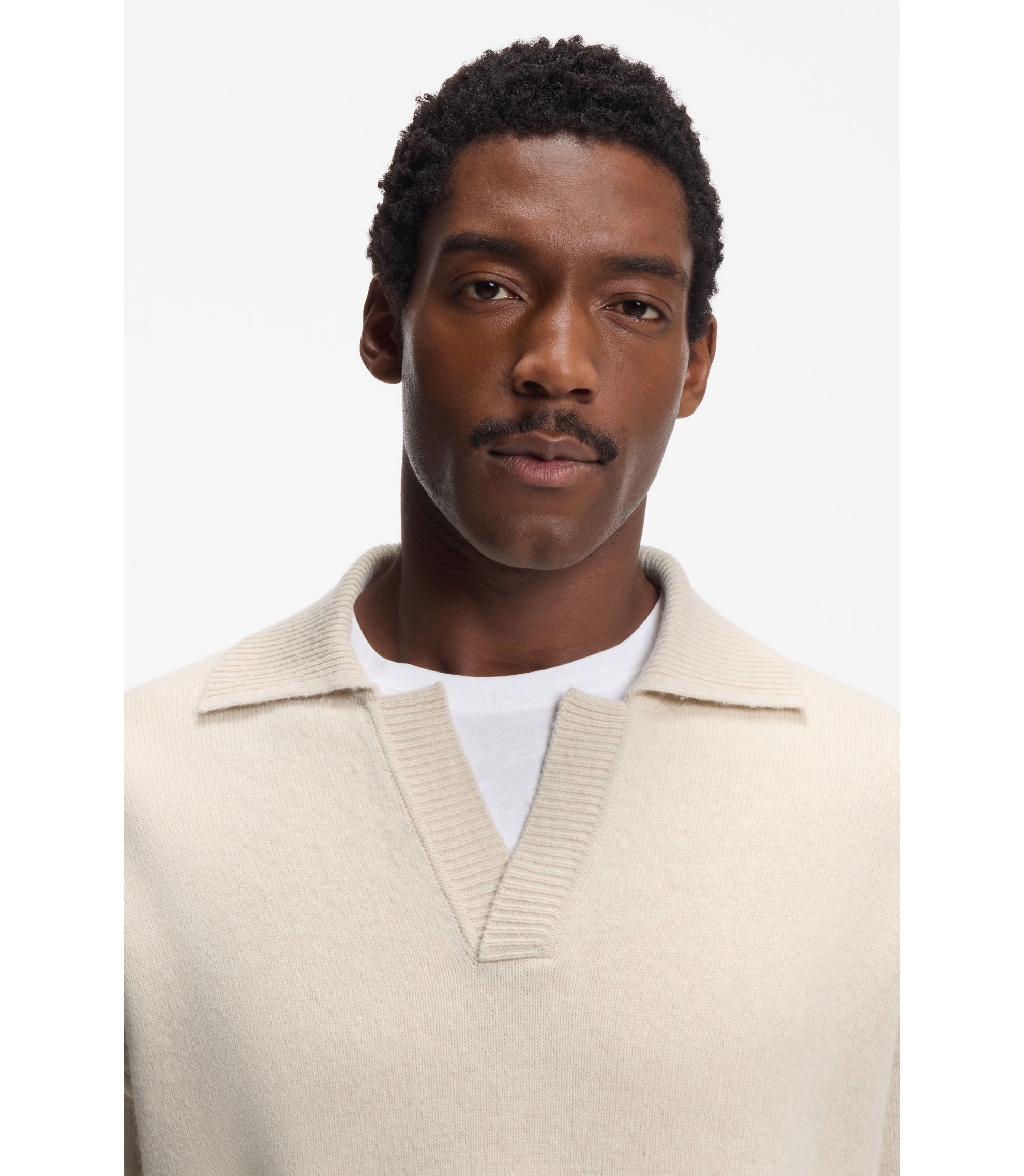 Boss Johnny Collar Sweater In Virgin Wool White