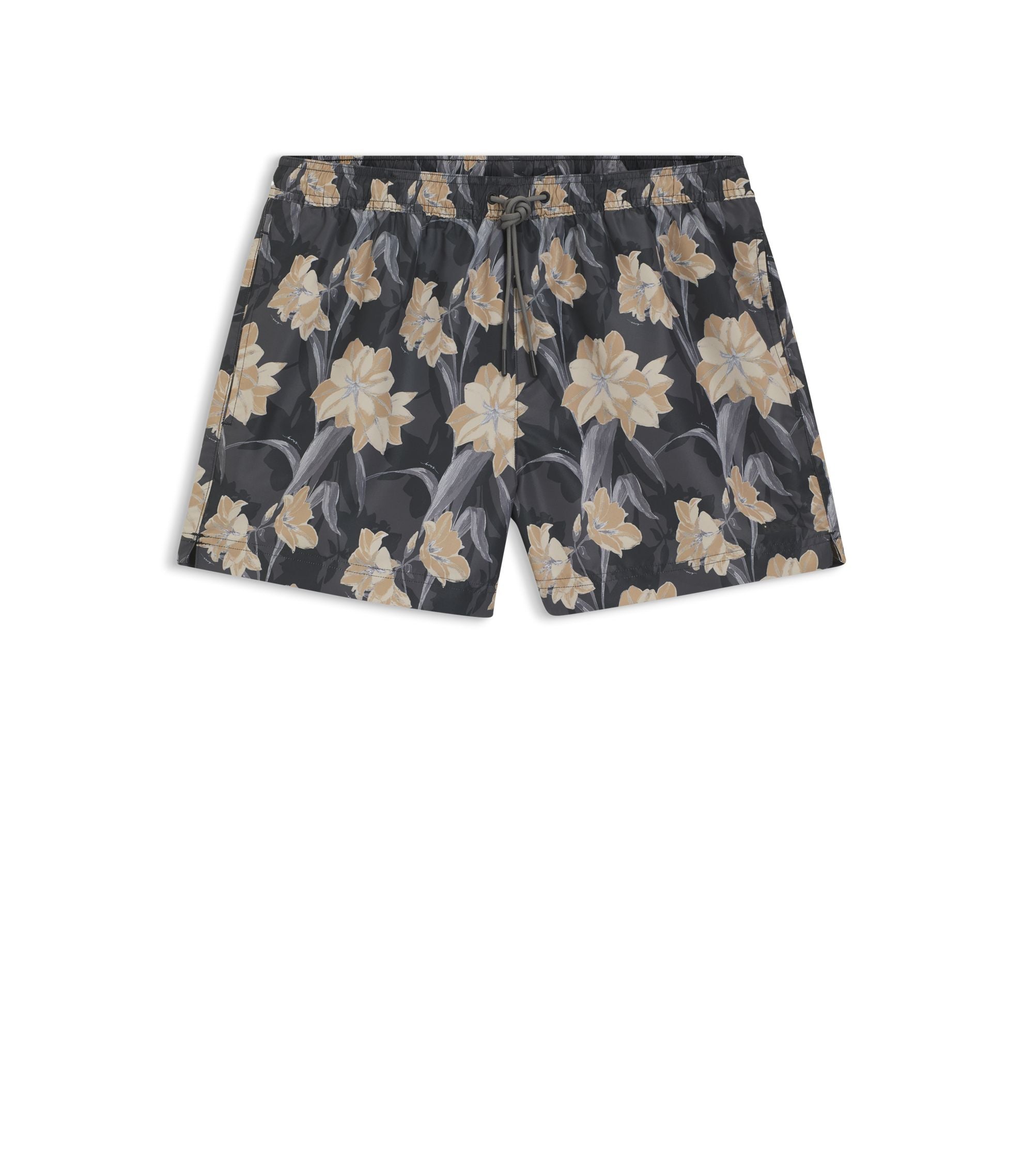 Boss Logo Detail Swim Shorts With Floral Print Black