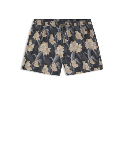 Boss Logo Detail Swim Shorts With Floral Print Black