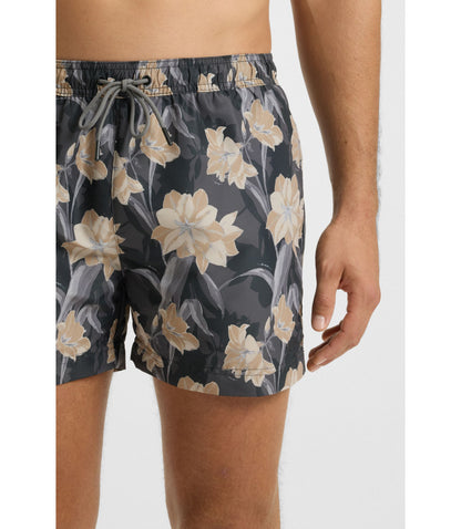 Boss Logo Detail Swim Shorts With Floral Print Black