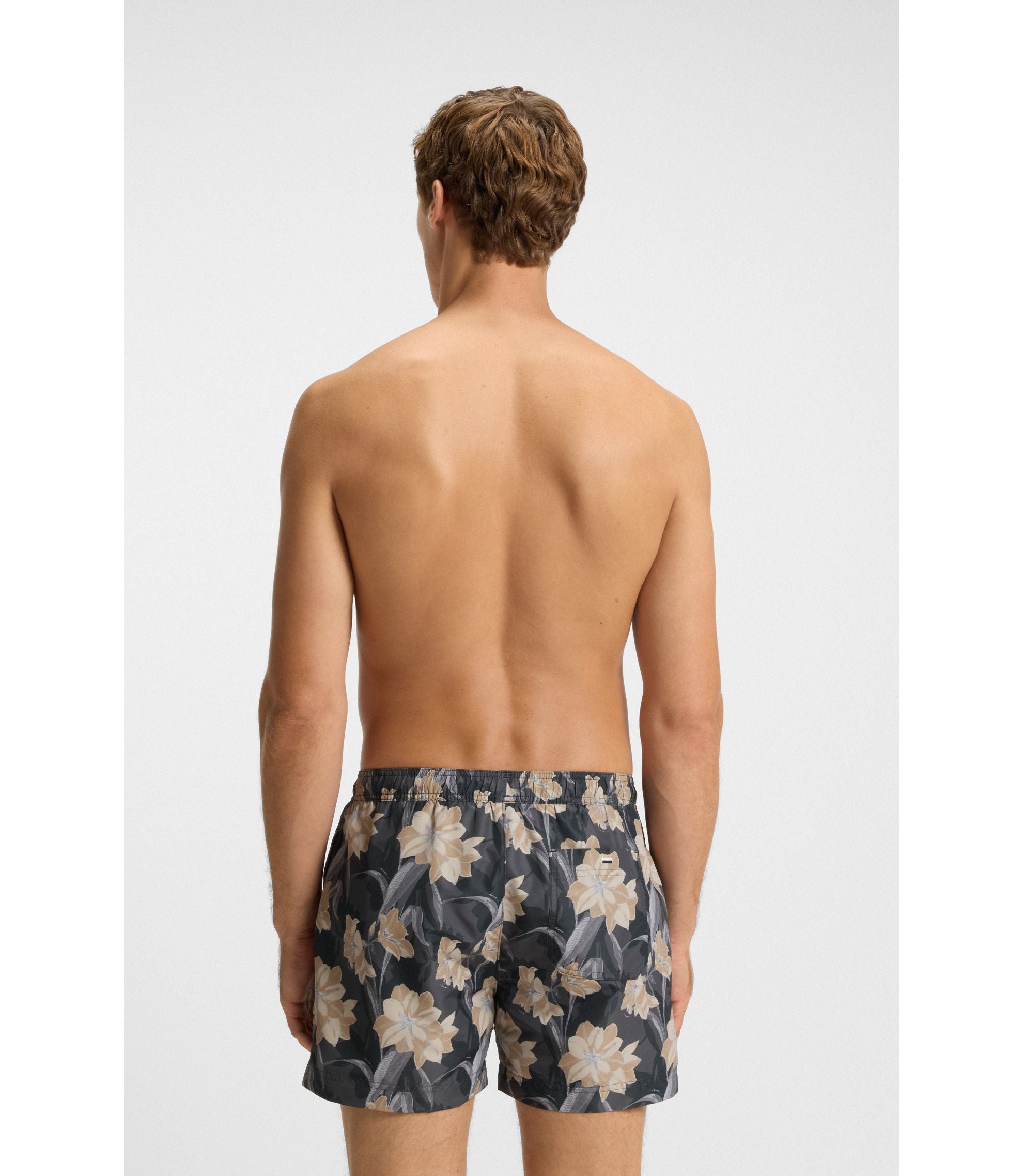 Boss Logo Detail Swim Shorts With Floral Print Black