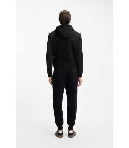 Boss Cotton Terry Zip Up Hoodie With Signature Stripe Trims Black