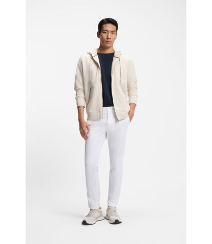 Boss Cotton Terry Zip Up Hoodie With Signature Stripe Trims White