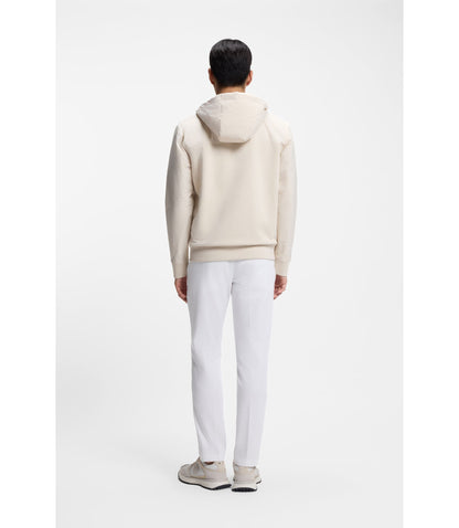 Boss Cotton Terry Zip Up Hoodie With Signature Stripe Trims White