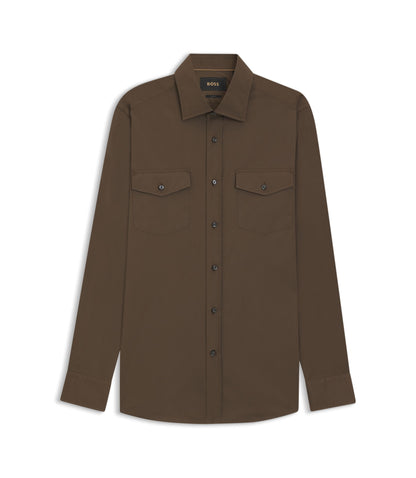 Boss Slim Fit Shirt In An Italian Made Cotton Blend Light Green