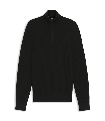 Boss Quarter Zip Sweater In Cotton Black