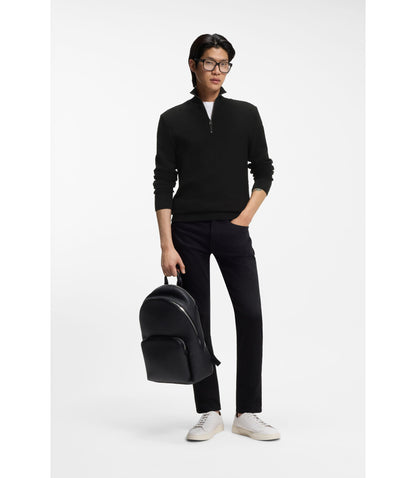Boss Quarter Zip Sweater In Cotton Black