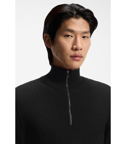 Boss Quarter Zip Sweater In Cotton Black