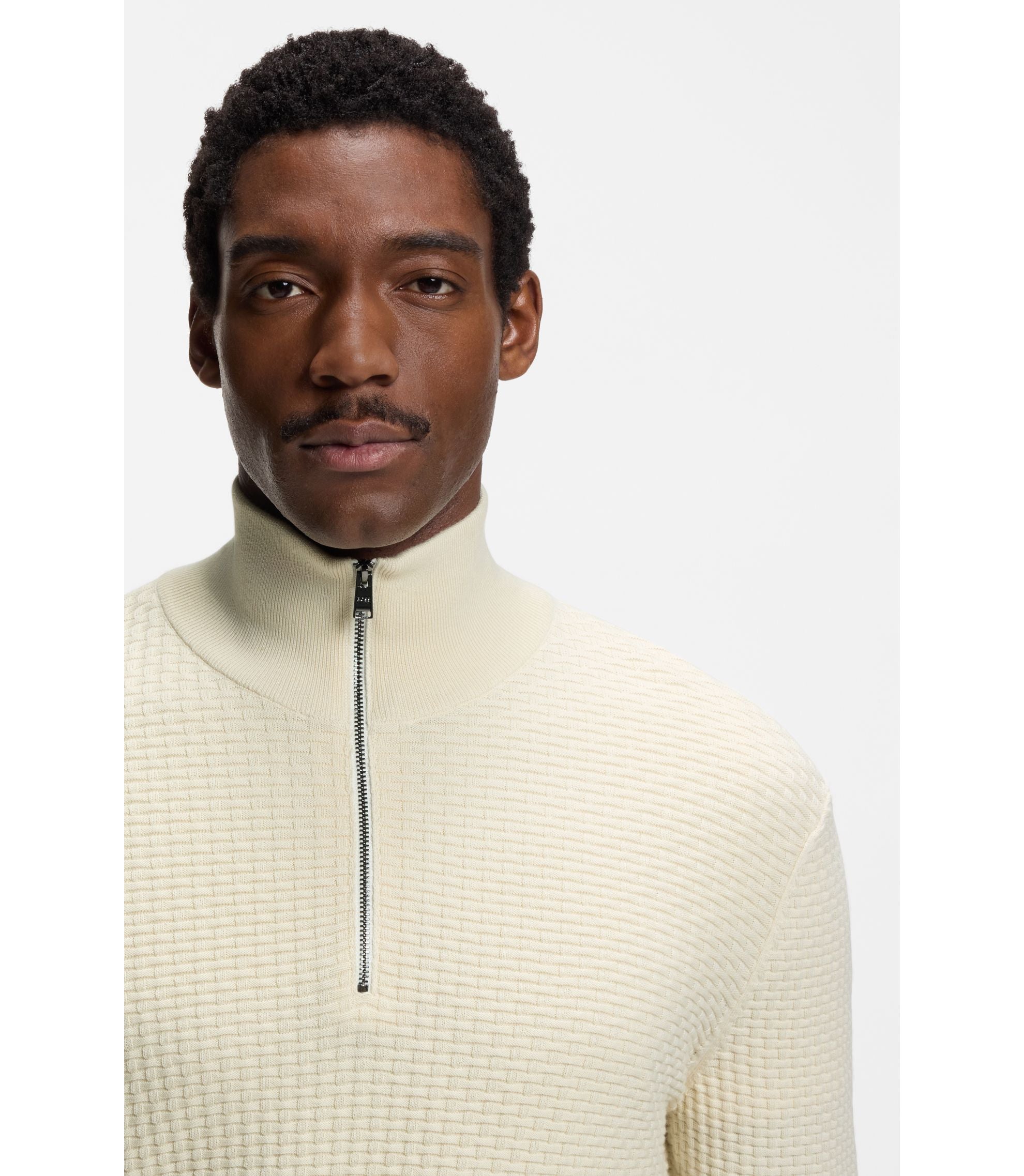 Boss Quarter Zip Sweater In Cotton White