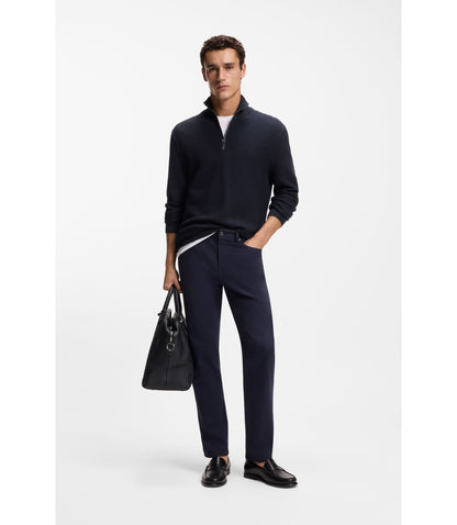 Boss Quarter Zip Sweater In Cotton Dark Blue