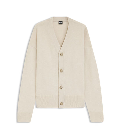 Boss Virgin Wool Cardigan In A Relaxed Fit White
