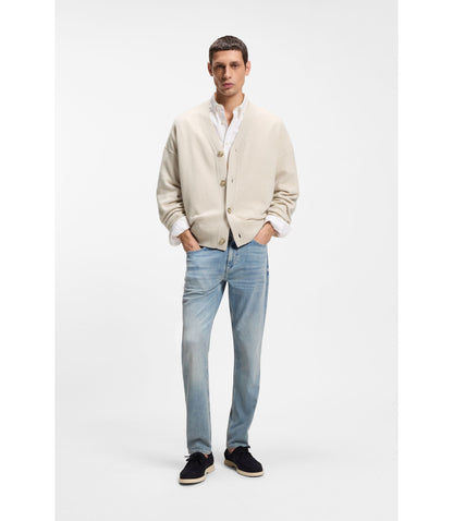 Boss Virgin Wool Cardigan In A Relaxed Fit White