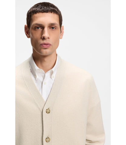 Boss Virgin Wool Cardigan In A Relaxed Fit White