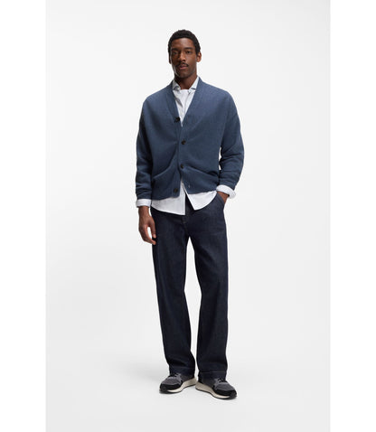 Boss Virgin Wool Cardigan In A Relaxed Fit Light Blue