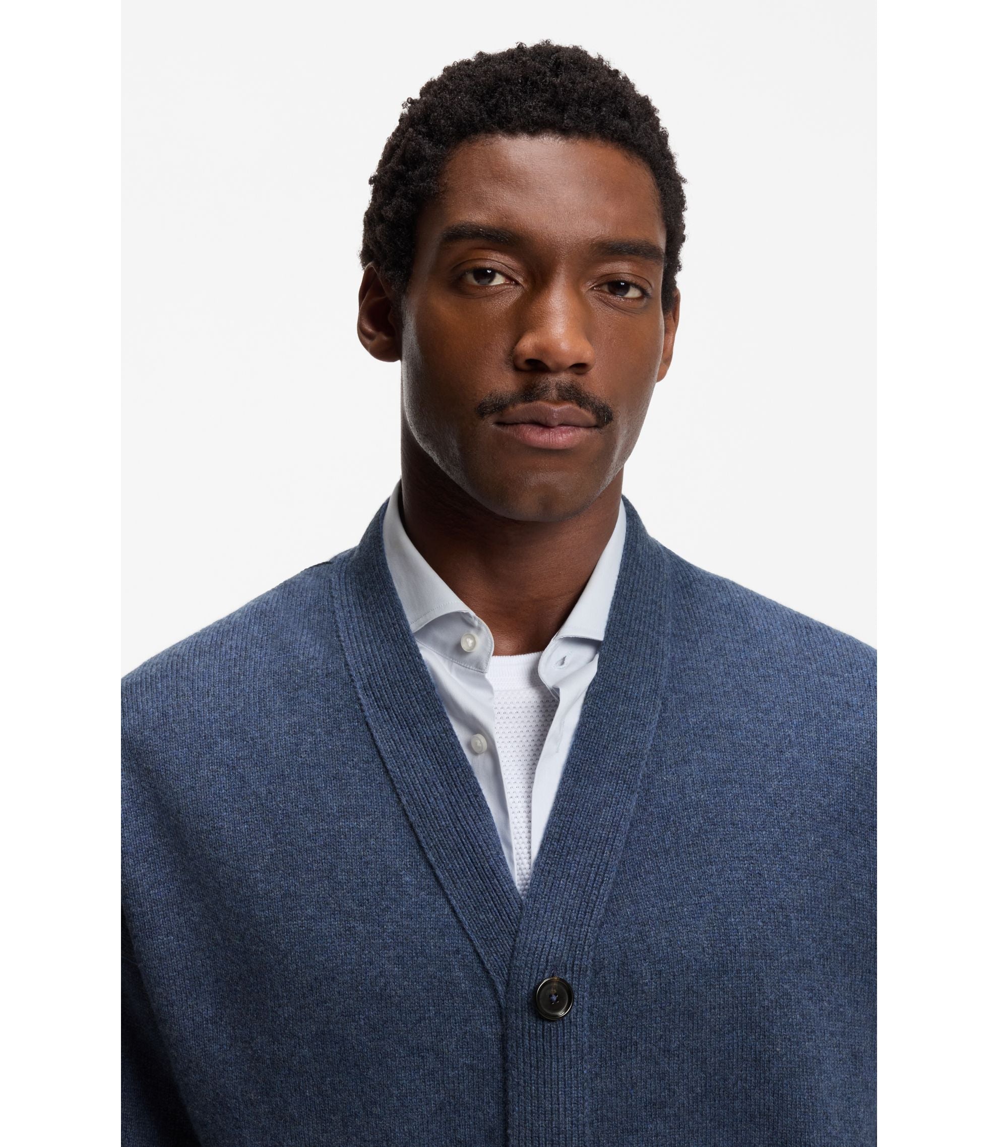Boss Virgin Wool Cardigan In A Relaxed Fit Light Blue
