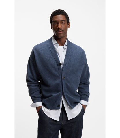 Boss Virgin Wool Cardigan In A Relaxed Fit Light Blue