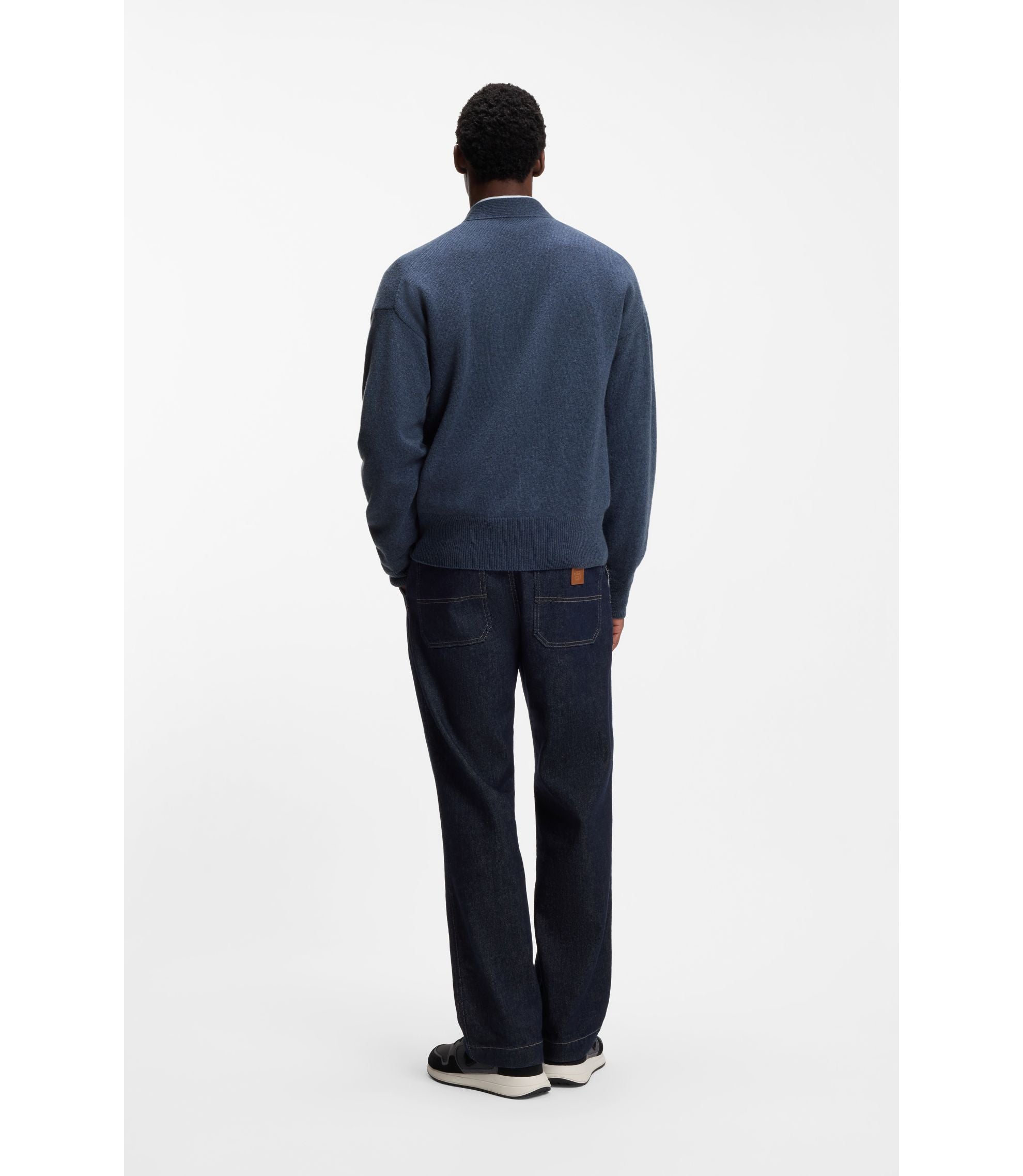 Boss Virgin Wool Cardigan In A Relaxed Fit Light Blue