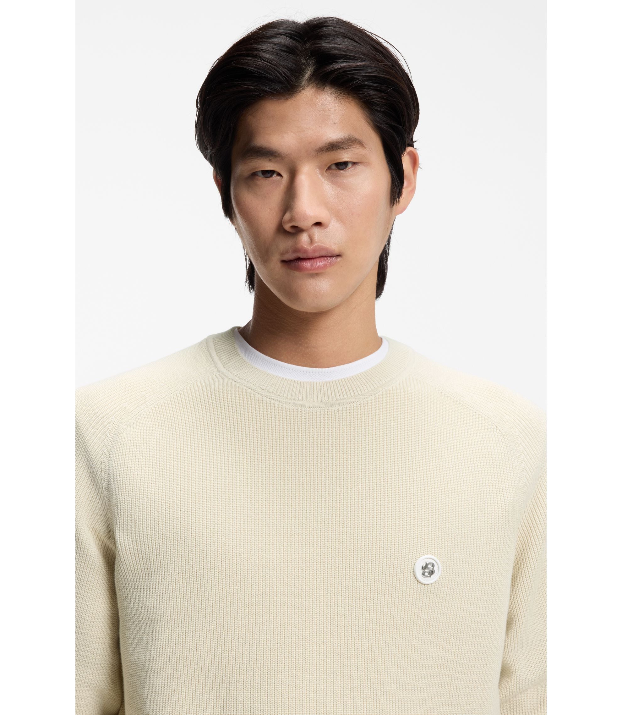 Boss Cotton Sweater With Double B Monogram White