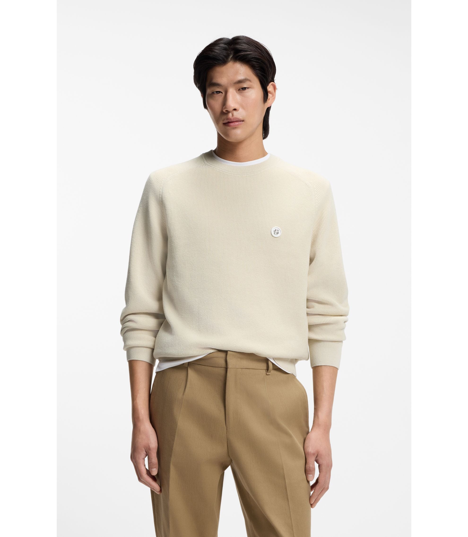 Boss Cotton Sweater With Double B Monogram White