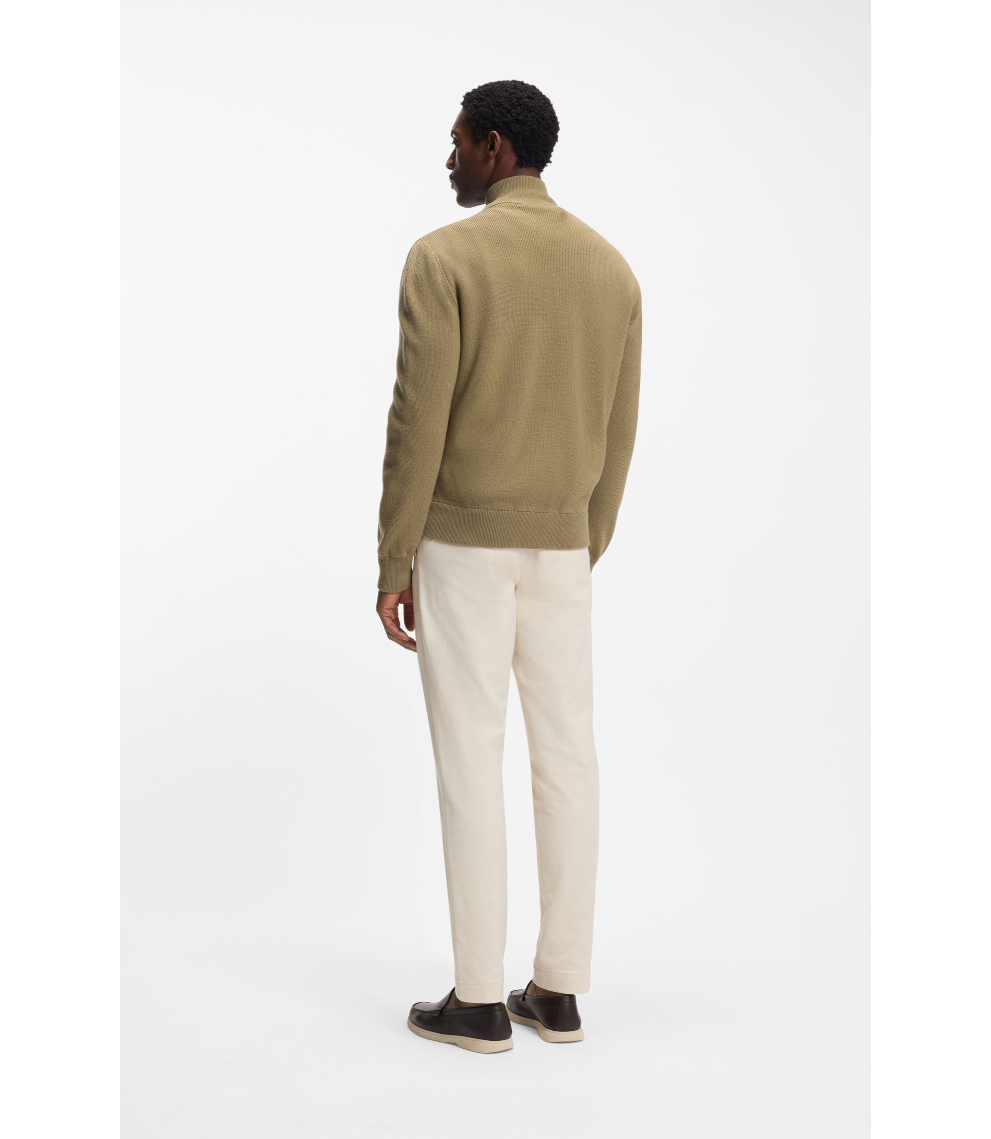 Boss Quilted Front Jacket In Knitted Wool Khaki