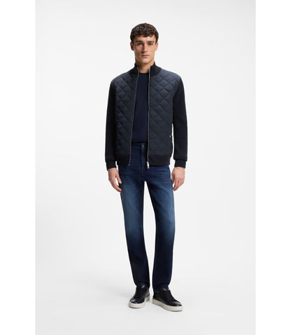 Boss Quilted Front Jacket In Knitted Wool Dark Blue