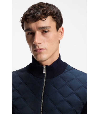 Boss Quilted Front Jacket In Knitted Wool Dark Blue
