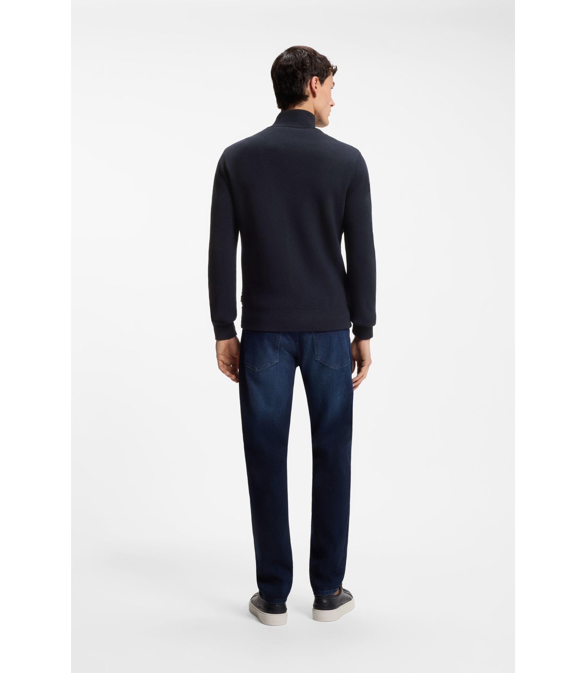 Boss Quilted Front Jacket In Knitted Wool Dark Blue